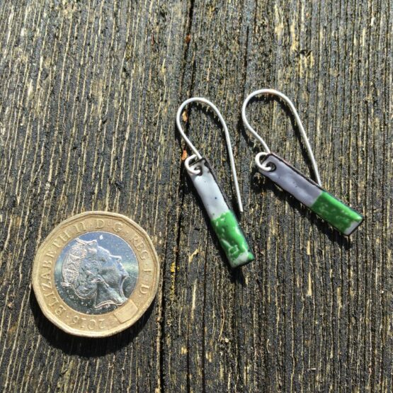 Chilli Designs green and white drop earrings