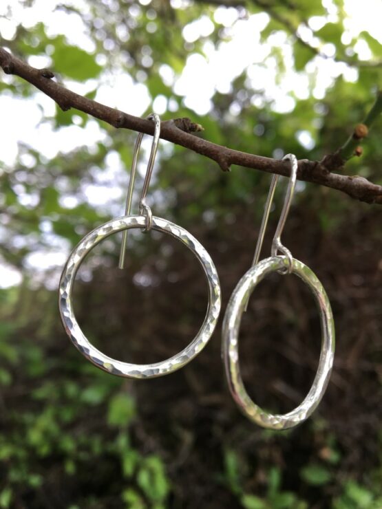 Chilli Designs large circle hammered drop earrings