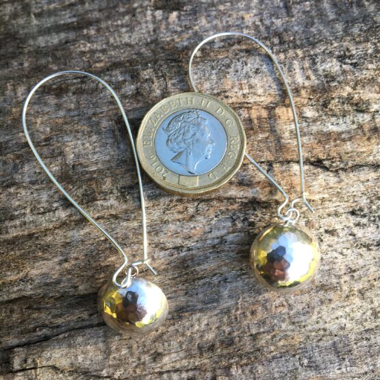 Chilli Designs long hammered ball drop earrings