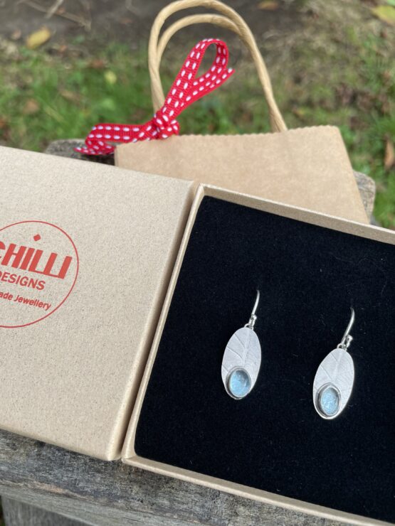 Chilli Designs oval leaf drop earring