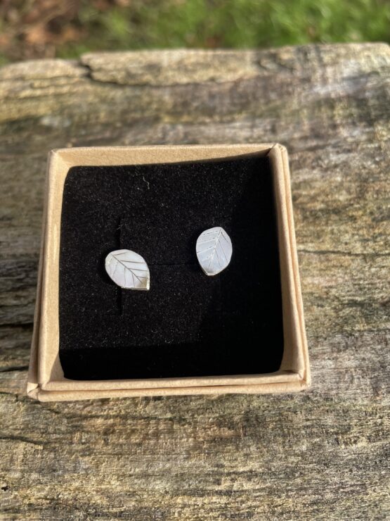 Chilli Designs ancient leaves beech stud earrings in box
