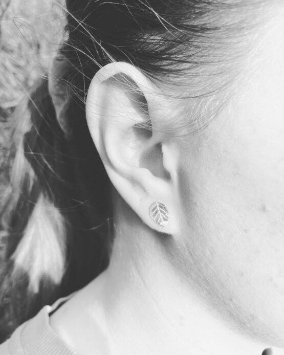 Chilli Designs ancient leaves beech stud earrings in ear