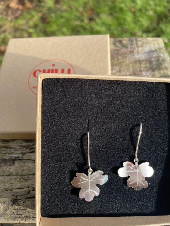 Chilli Designs ancient leaves field maple drop earrings in box