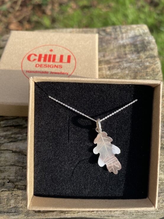 Chilli Designs ancient leaves oak leaf pendant in box