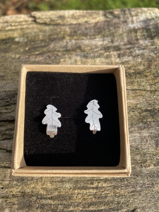 Chilli Designs ancient leaves oak stud earrings in box