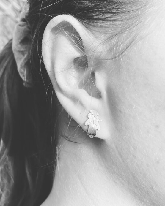 Chilli Designs ancient leaves oak stud earrings in ear