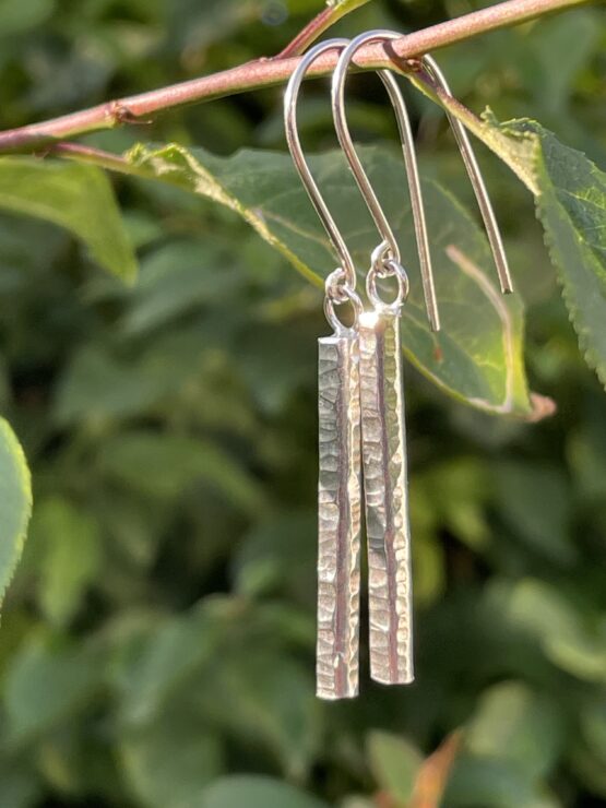 Chilli Designs hammered long drop earrings