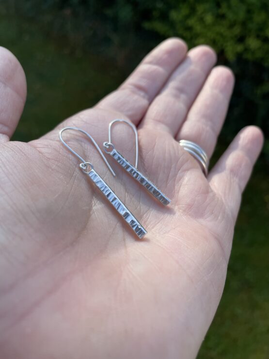 Chilli Designs hammered long drop earrings