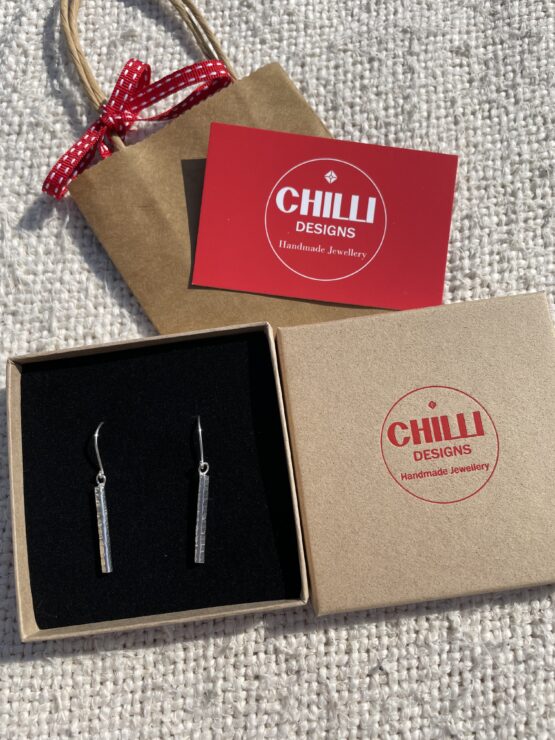 Chilli Designs hammered long drop earrings