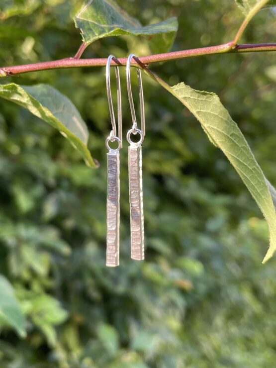 Chilli Designs hammered long drop earrings