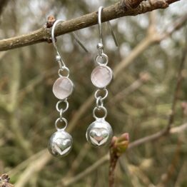 Chilli Designs rose quartz and heart drop earrings