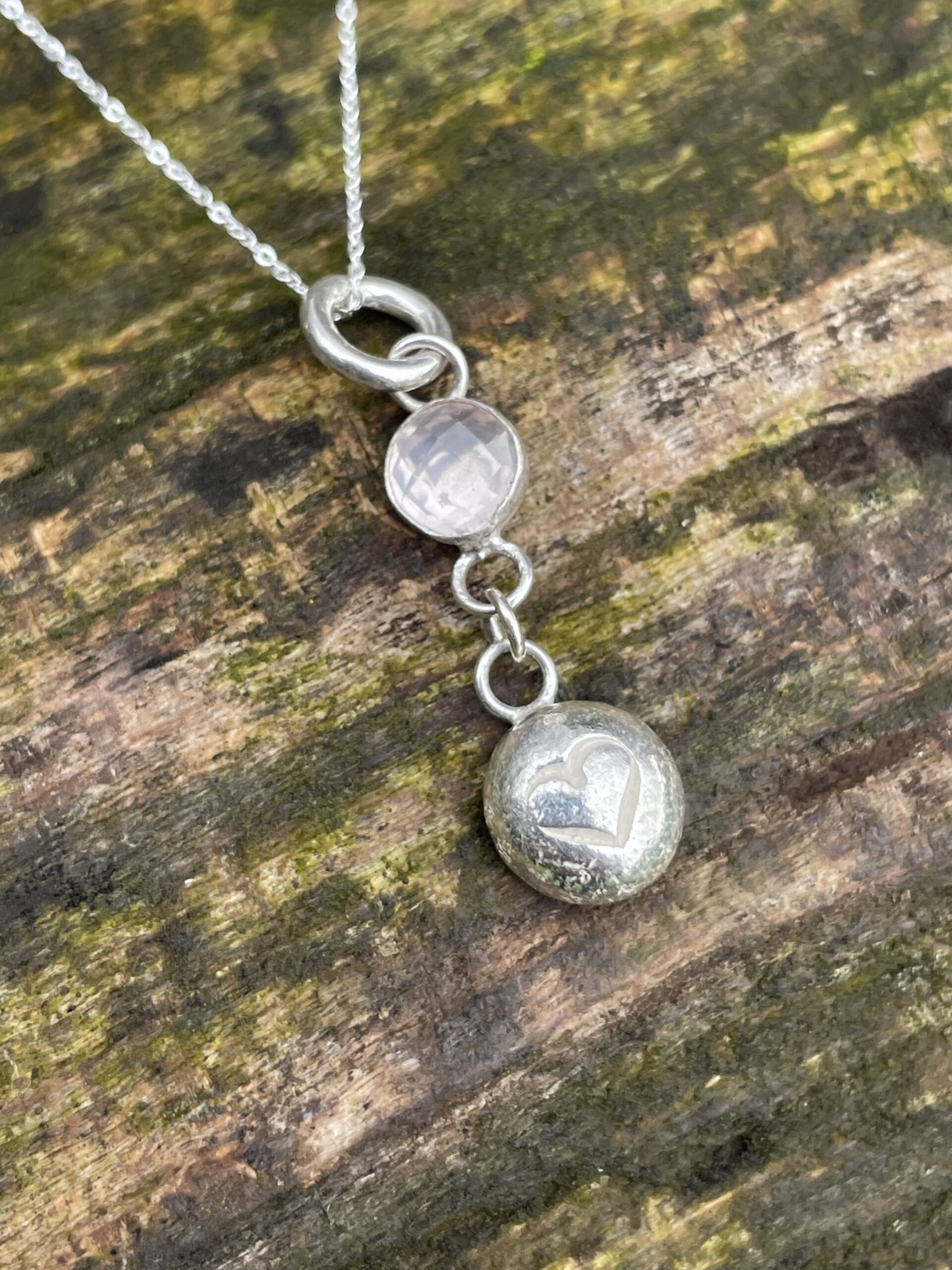 Chilli Designs rose quartz and heart pendant necklace