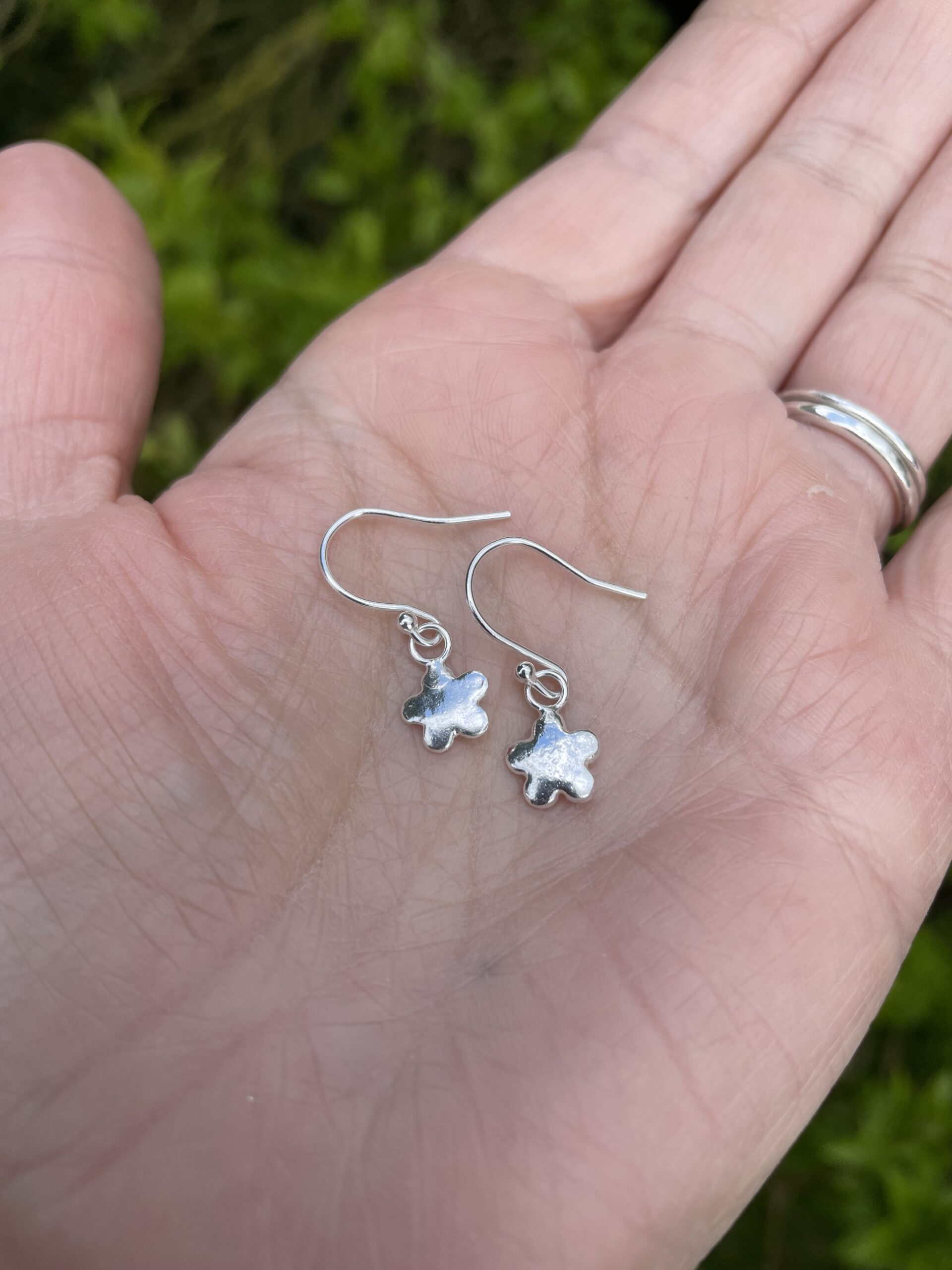 fine silver flower drop earrings