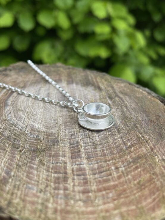 silver coffee cup and saucer pendant