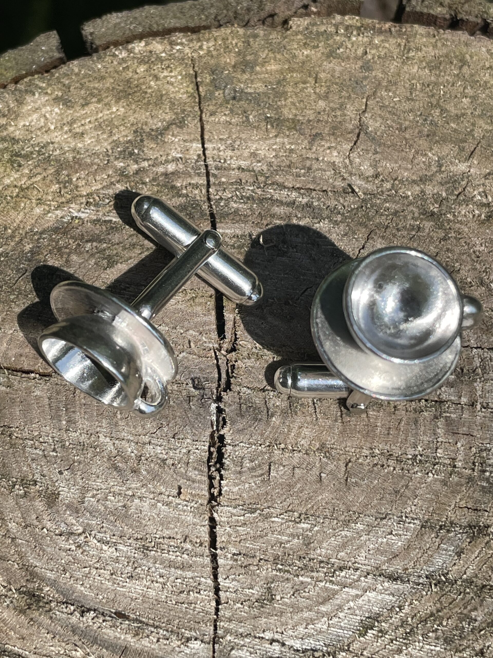 silver coffee cup cufflinks from above